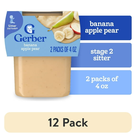 (12 pack) Gerber Stage 2 Baby Food, Banana Apple Pear Puree Tub, Baby Puree, 2PK 8 oz