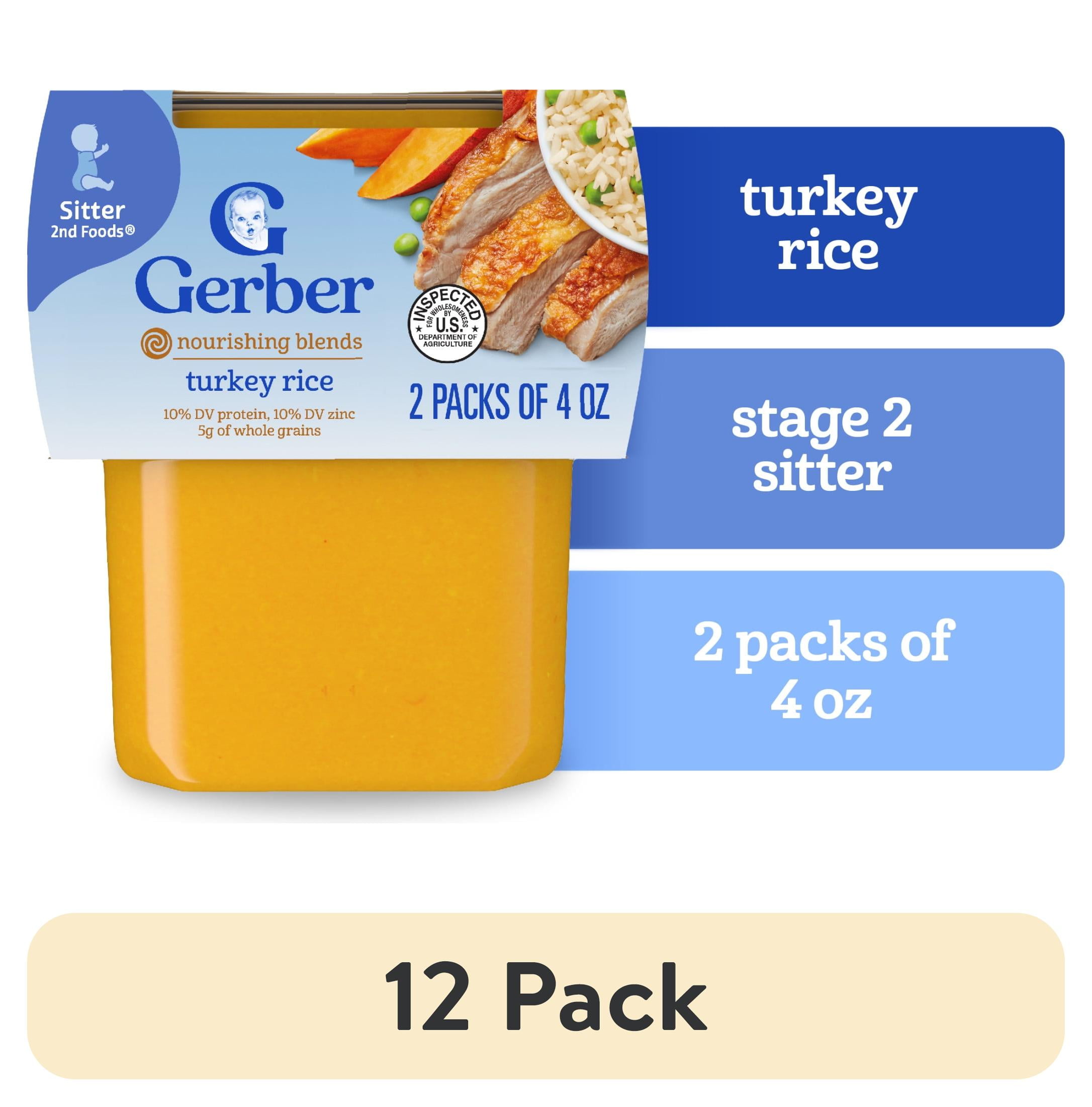 (12 pack) Gerber Stage 2 Baby Food, Turkey Rice Puree Tub, Baby Puree ...