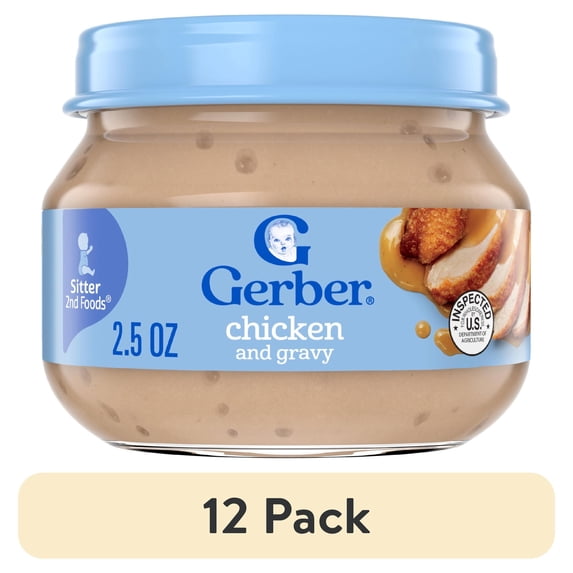 (12 pack) Gerber Stage 2, Chicken and Gravy Jar, Baby Food, Mealtime Poultry Puree 2.5 oz