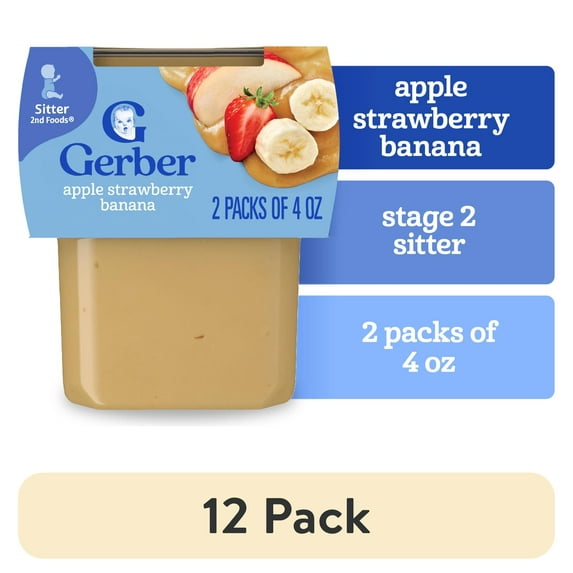 (12 pack) Gerber Stage 2 Baby Food, Apple Strawberry Banana Puree Tubs, Baby Puree, 2PK 8 oz