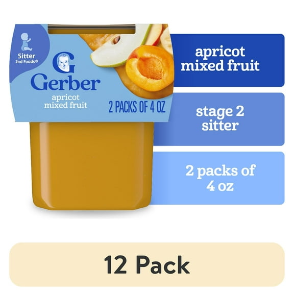 (12 pack) Gerber 2nd Foods Natural for Baby Baby Food, Apricot Mixed Fruit, 4 oz Tubs (2 Pack)