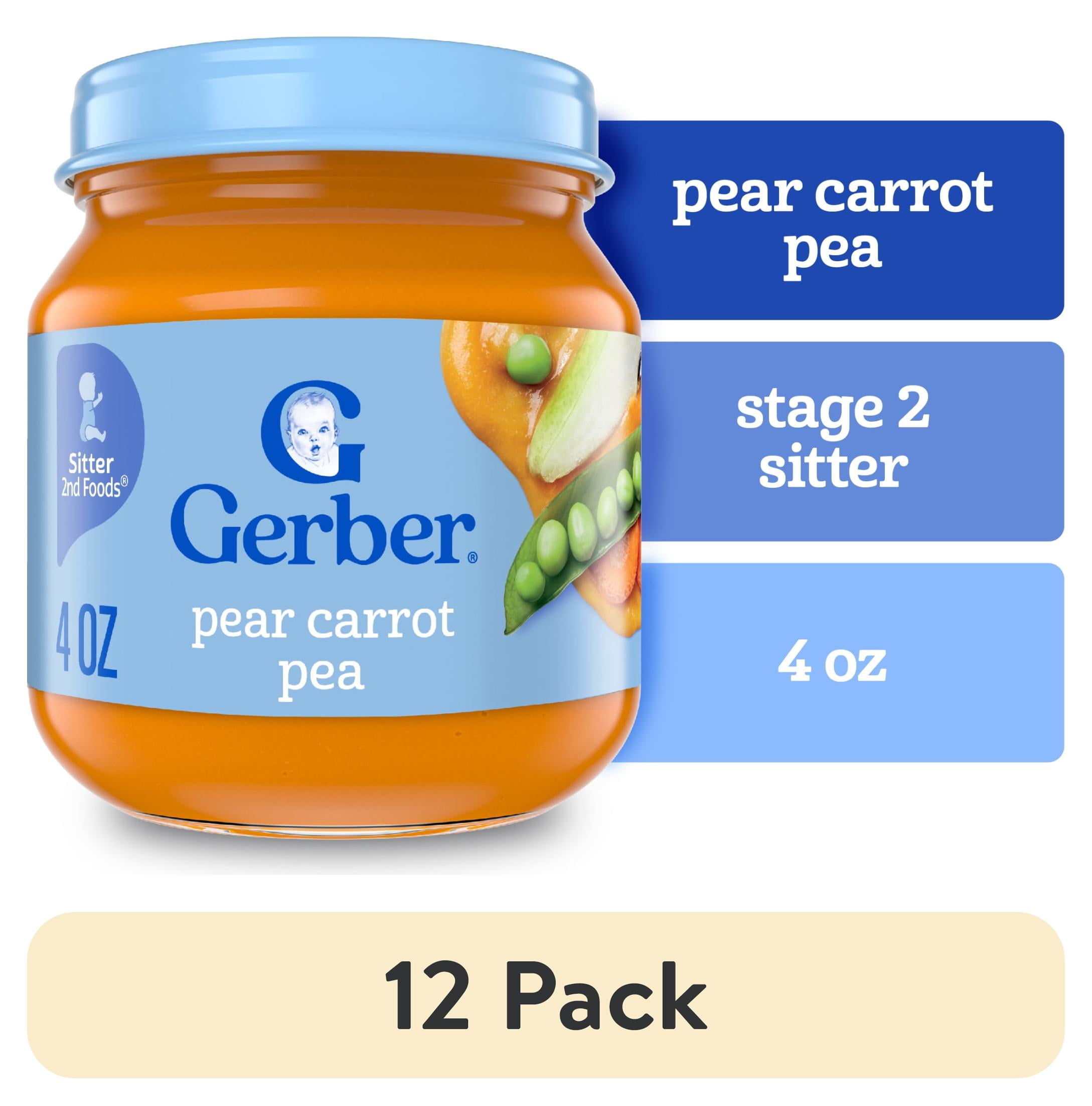 (12 pack) Gerber 2nd Foods Natural for Baby Baby Food, Pear Carrot Pea, 4 oz Jar