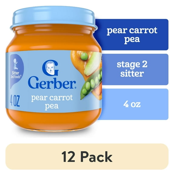 (12 pack) Gerber 2nd Foods Natural for Baby Baby Food, Pear Carrot Pea, 4 oz Jar