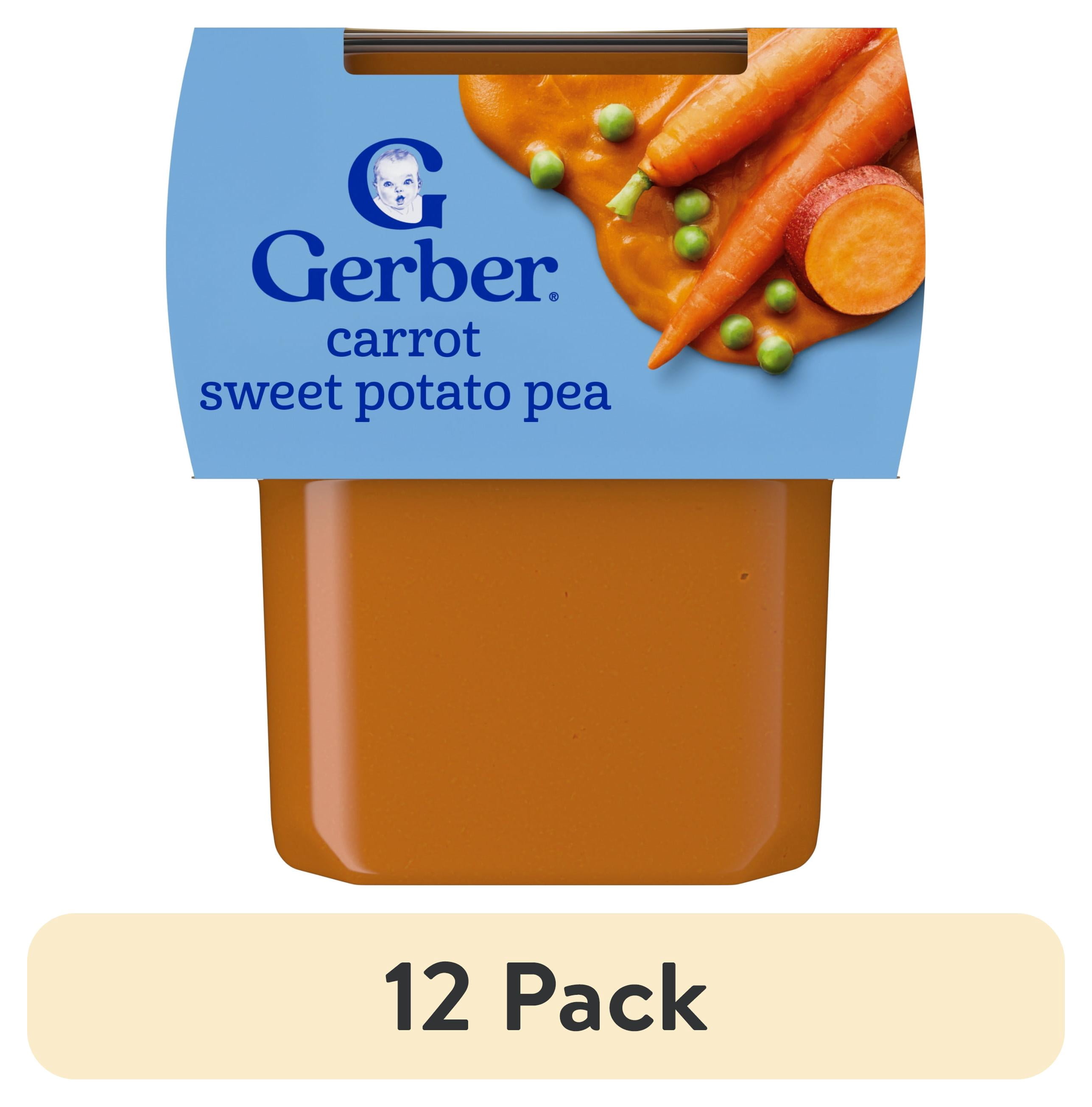(12 pack) Gerber Stage 2 Baby Food, Carrot Sweet Potato Pea Puree Tubs, Baby Puree, 2PK 8 oz