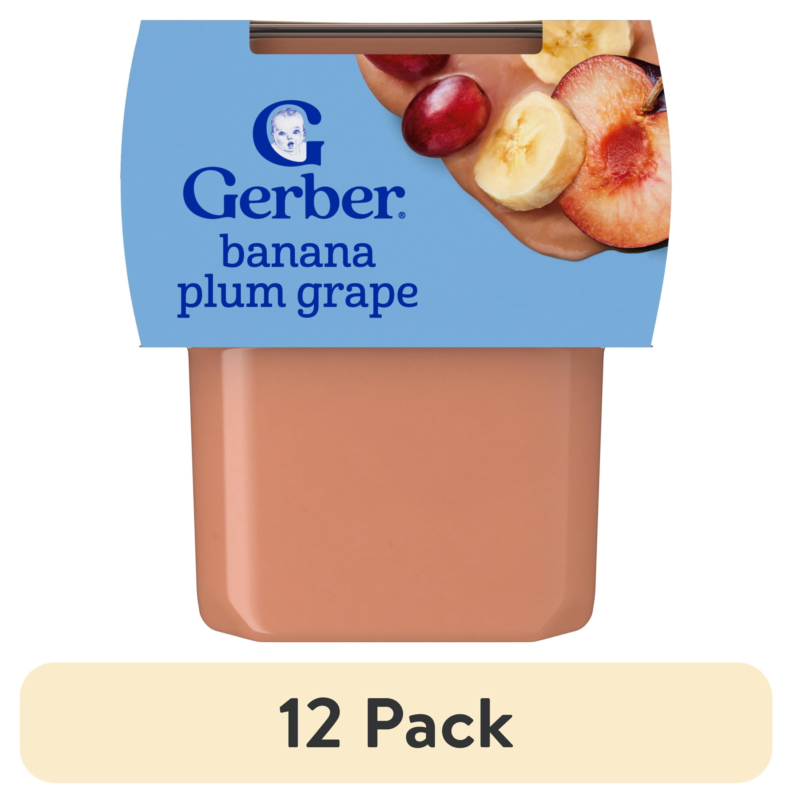 (12 pack) Gerber Stage 2 Baby Food, Banana Plum Grape Puree Tubs, Baby Puree, 2PK 8 oz
