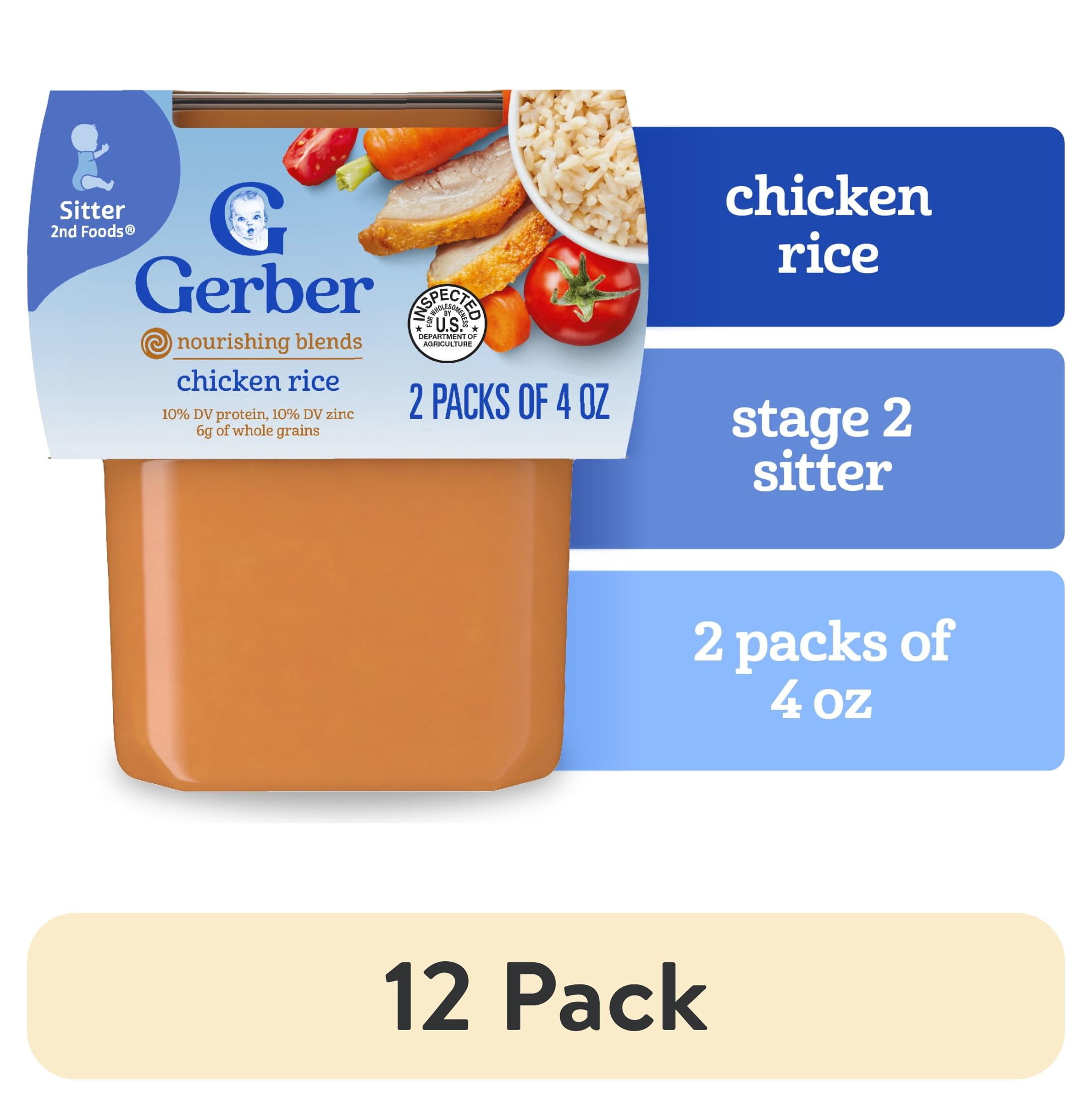 (12 pack) Gerber 2nd Foods PowerBlend Baby Food Chicken and Rice, 4 oz Tubs (2 Pack)