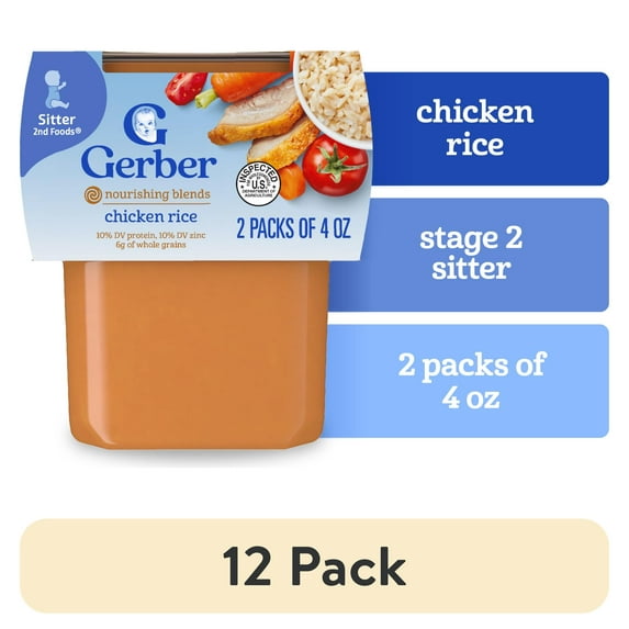(12 pack) Gerber 2nd Foods PowerBlend Baby Food Chicken and Rice, 4 oz Tubs (2 Pack)