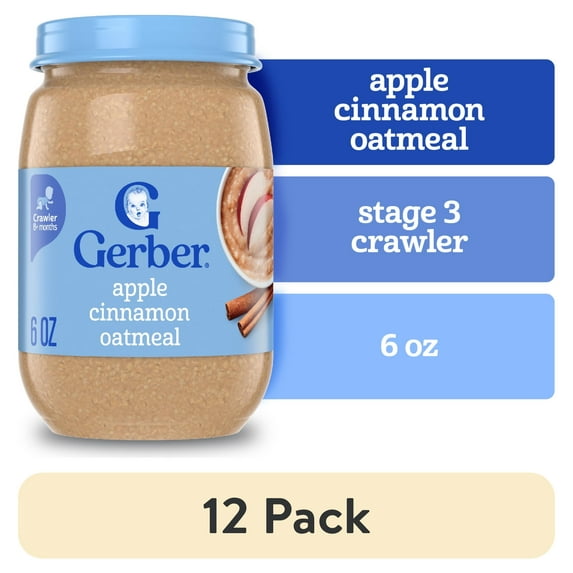 (12 pack) Gerber 3rd Foods Baby Food, Apple Cinnamon Oatmeal, 6 oz Jar