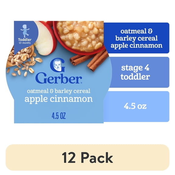 (12 pack) Gerber Mealtime for Toddler, Oatmeal & Barley Cereal, Apple Cinnamon, 4.5 oz