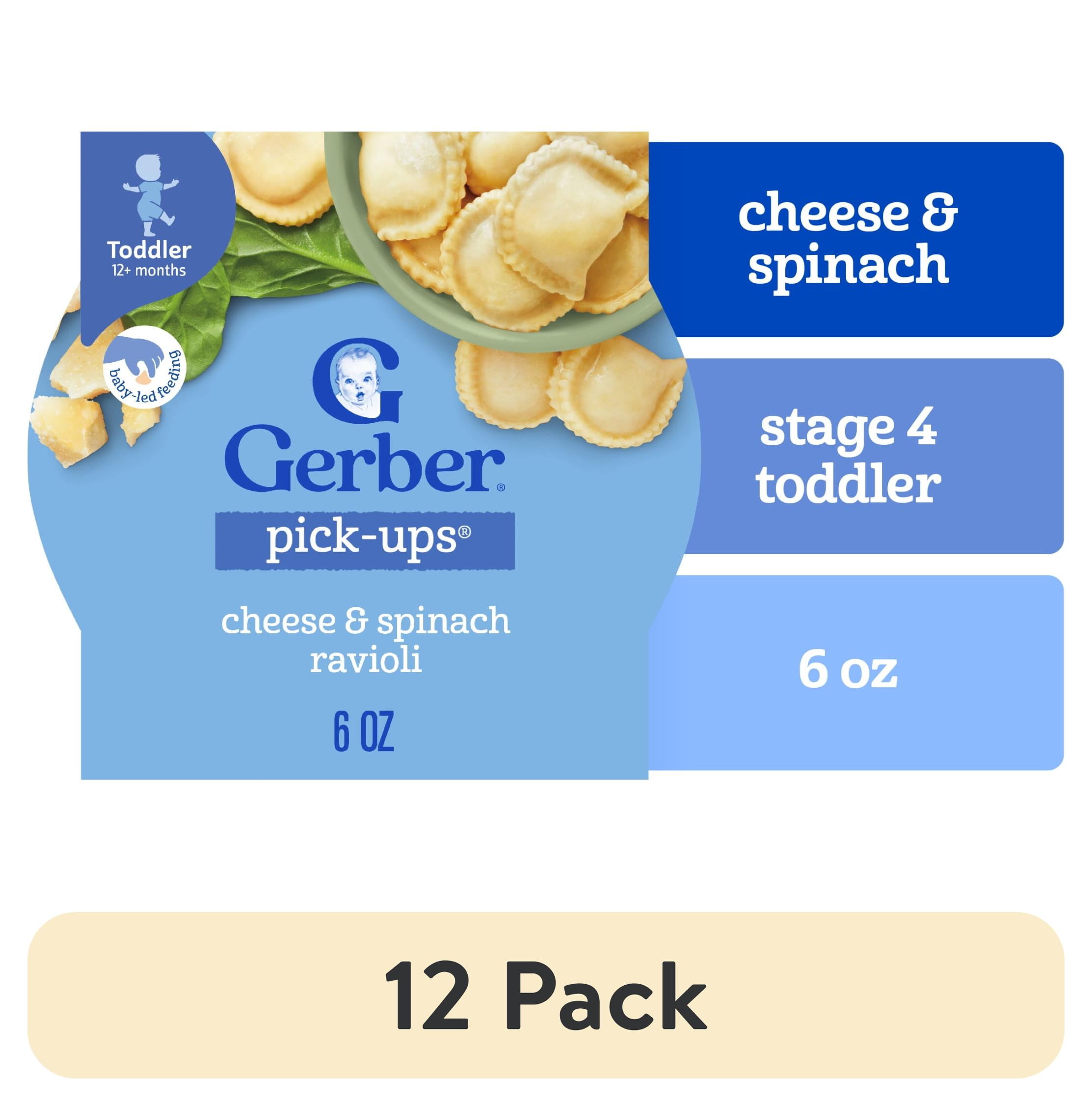 (12 pack) Gerber Mealtime for Toddler, Pick-Ups, Cheese & Spinach Ravioli, 6 oz Tray