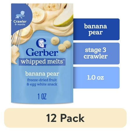 (12 pack) Gerber Natural Whipped Melts Baby Snacks Banana Pear, 0.85 oz Bag