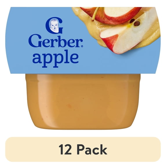 (12 pack) Gerber 1st Foods Baby Food, Apple Puree, Clean Label Project, 2 oz Tubs (2 Pack)
