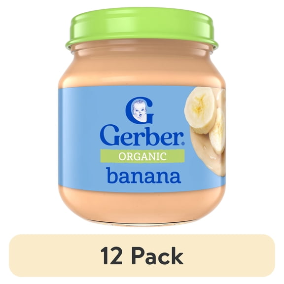 (12 pack) Gerber Organic Stage 1 Baby Food, Banana Puree, 4 oz Jar