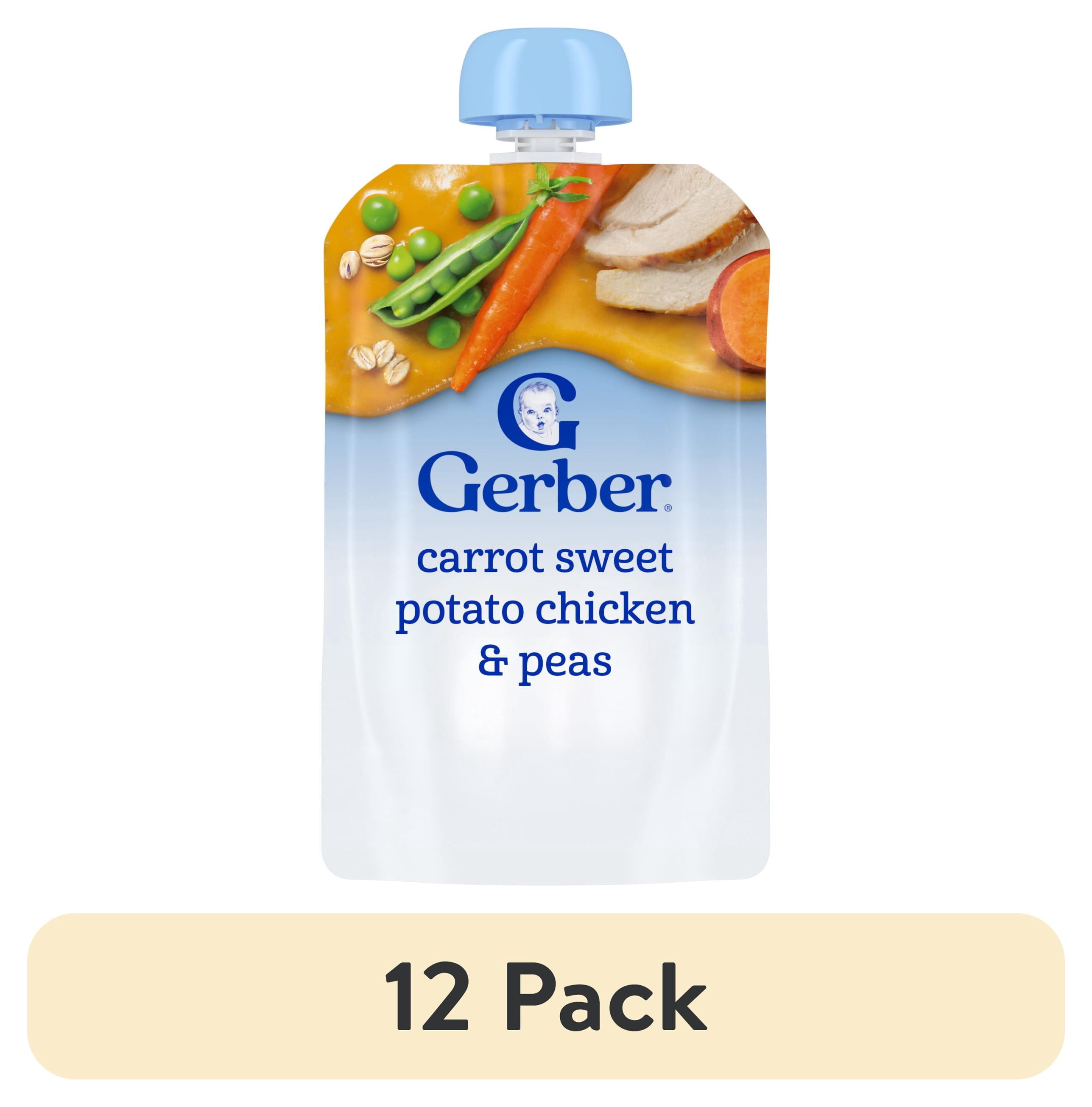(12 pack) Gerber Stage 2 Baby Food, Carrot Sweet Potato Chicken & Peas, Baby Food Pouches, Puree 3.5 oz