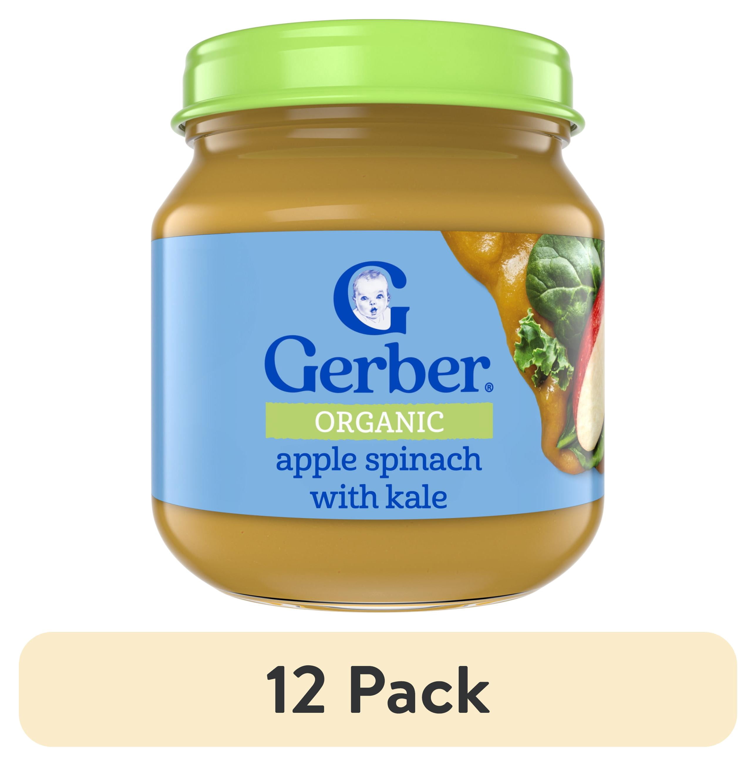 (12 pack) Gerber Organic Stage 2 Baby Food Puree, Apple Spinach Kale, 4 oz Jar