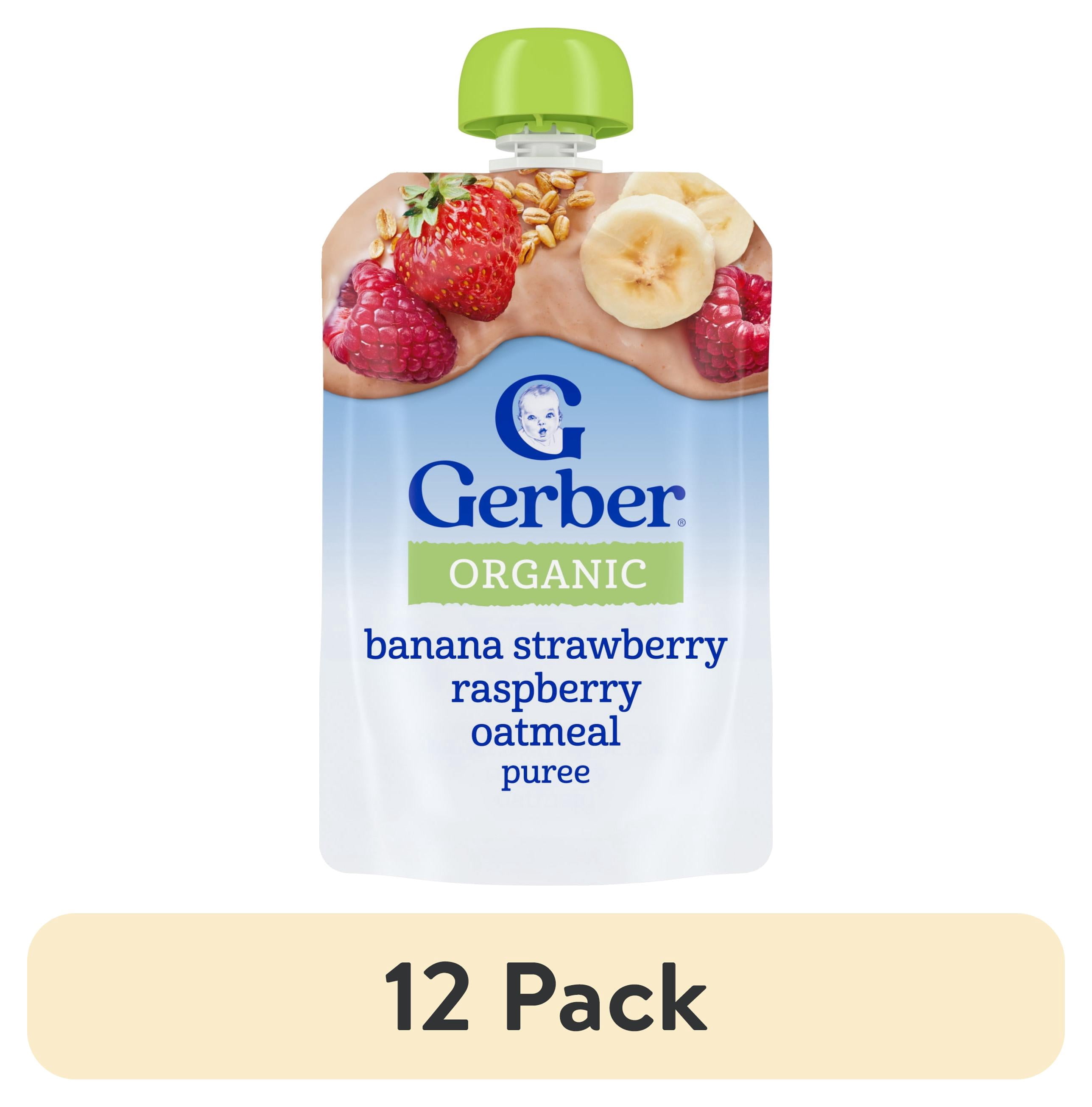 (12 pack) Gerber Toddler Foods, Organic Banana Strawberry Raspberry Mixed Grain, 3.5 oz Pouch