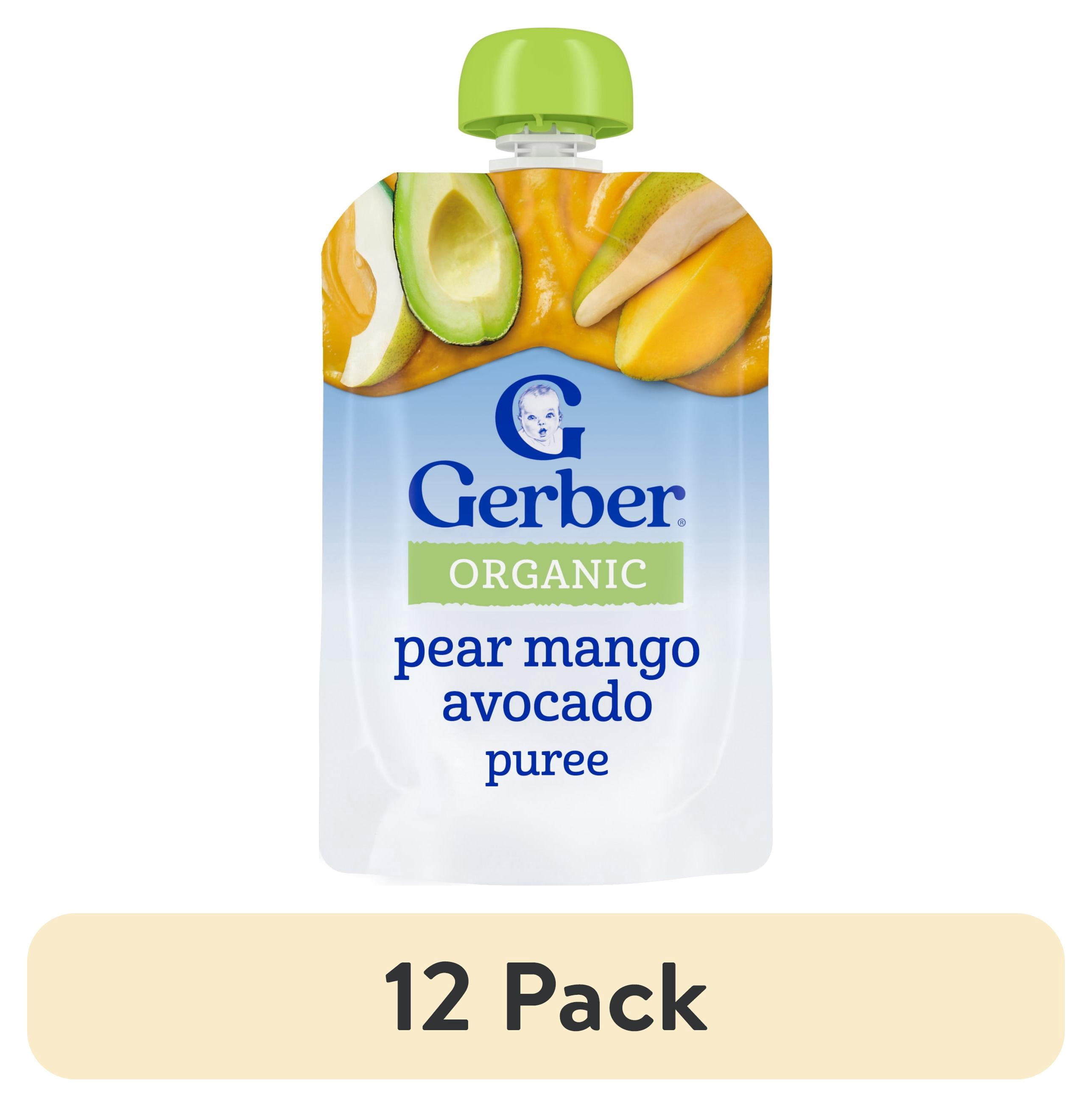 (12 pack) Gerber Stage 2 Baby Food, Organic Pear Mango Avocado, Baby Food Pouches, Puree 3.5 oz