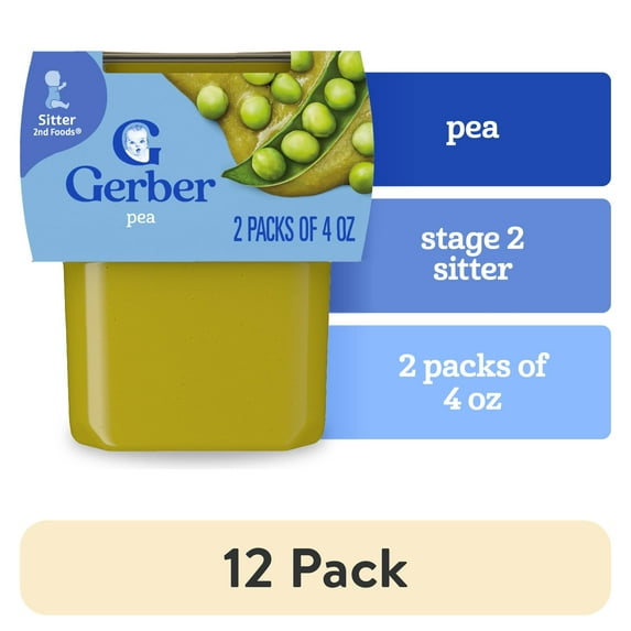 (12 pack) Gerber 2nd Foods Natural for Baby Baby Food, Pea, 4 oz Tubs (2 Pack)