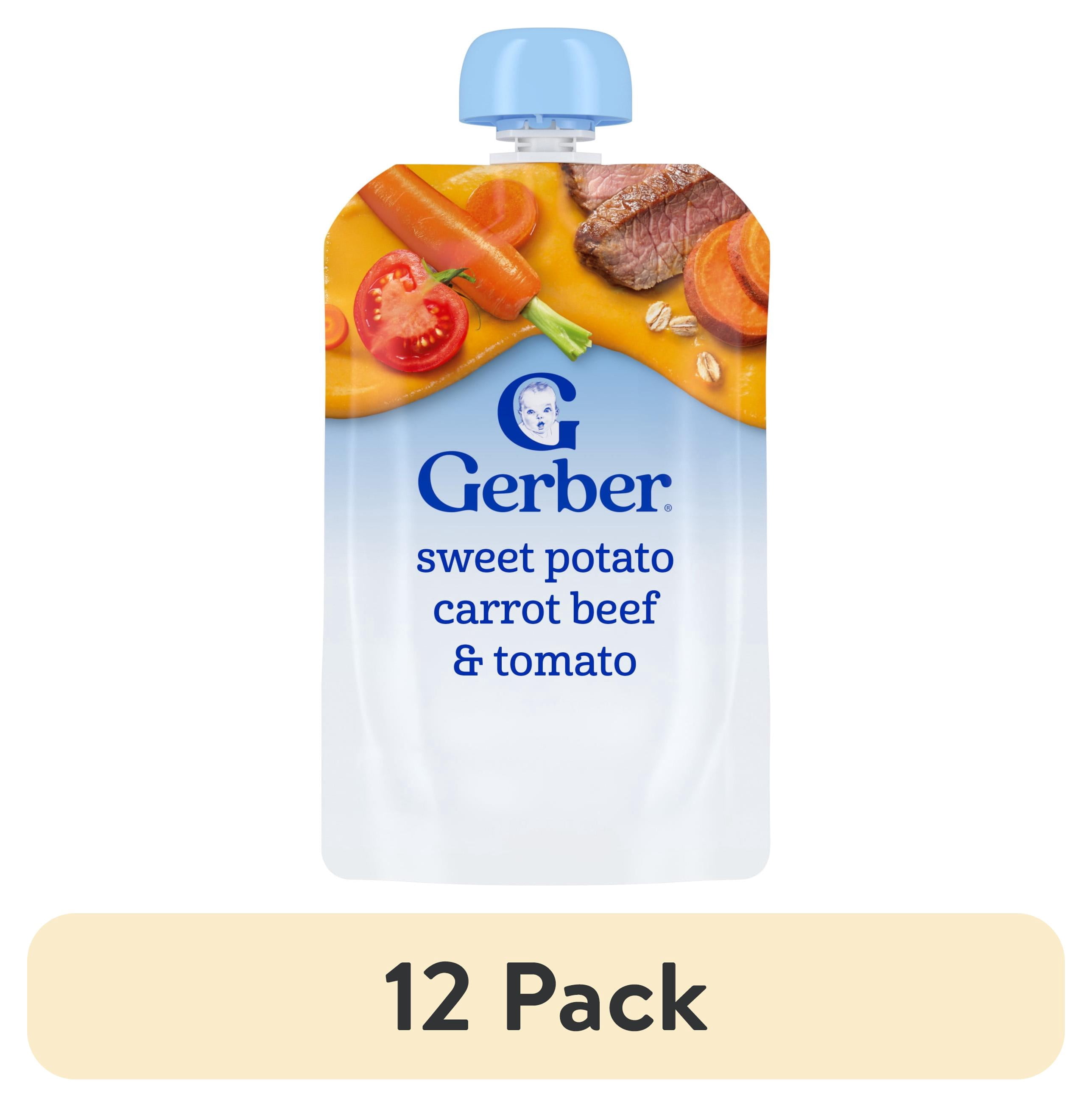 (12 pack) Gerber Stage 2 Baby Food, Sweet Potato Carrot Beef & Tomato, Baby Food Pouches, Puree 3.5 oz