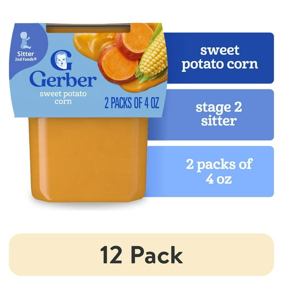 (12 pack) Gerber 2nd Foods Natural for Baby Veggie Power Baby Food, Sweet Potato Corn, 4 oz Tubs (2 Pack)