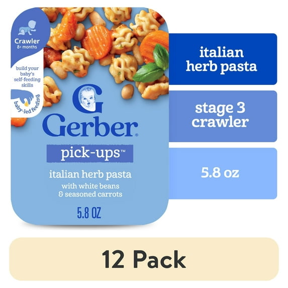 (12 pack) Gerber Stage 3 Baby Food, Italian Herb Pasta, Pick-Ups, Baby Led Feeding 5.8 oz