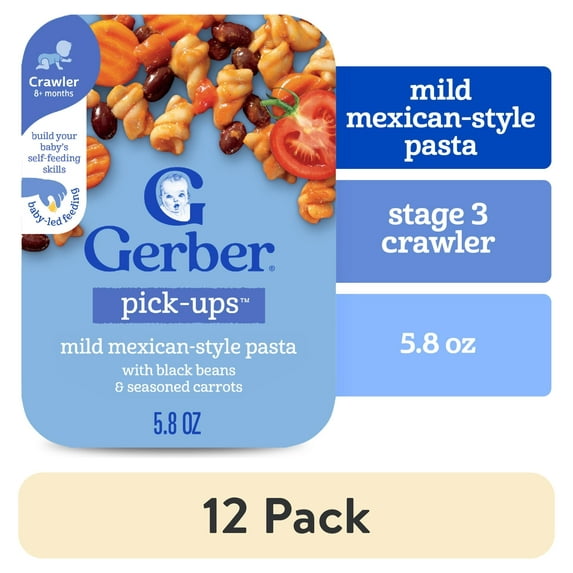 (12 pack) Gerber Stage 3 Baby Food, Mexican-Style Pasta, Pick-Ups, Baby Led Feeding 5.8 oz