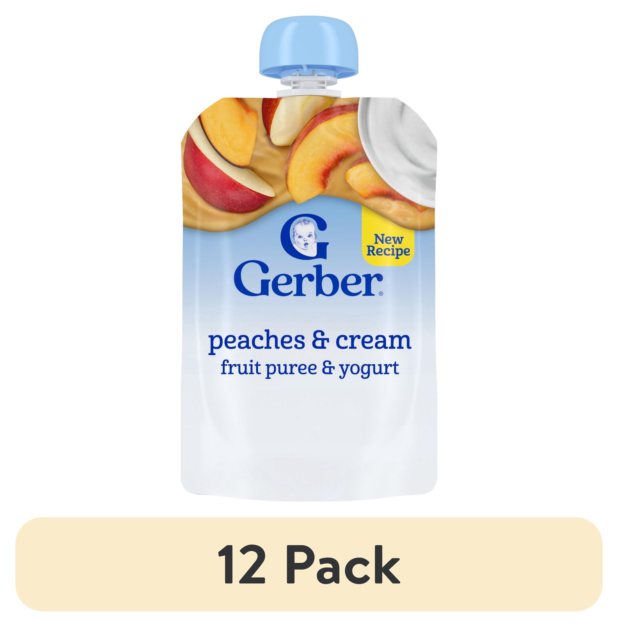 (12 pack) Gerber Toddler Snacks, Peaches & Cream Fruit & Yogurt Pouches, Portable Toddler Fruit Snack, 3.5 oz