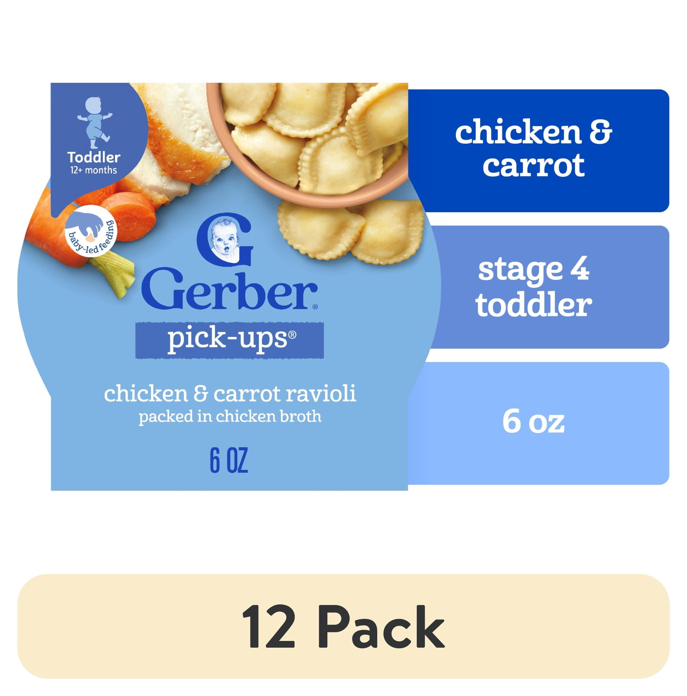 (12 pack) Gerber Pick-Ups Chicken and Carrot Ravioli in Chicken Broth Toddler Meal, 6 Oz