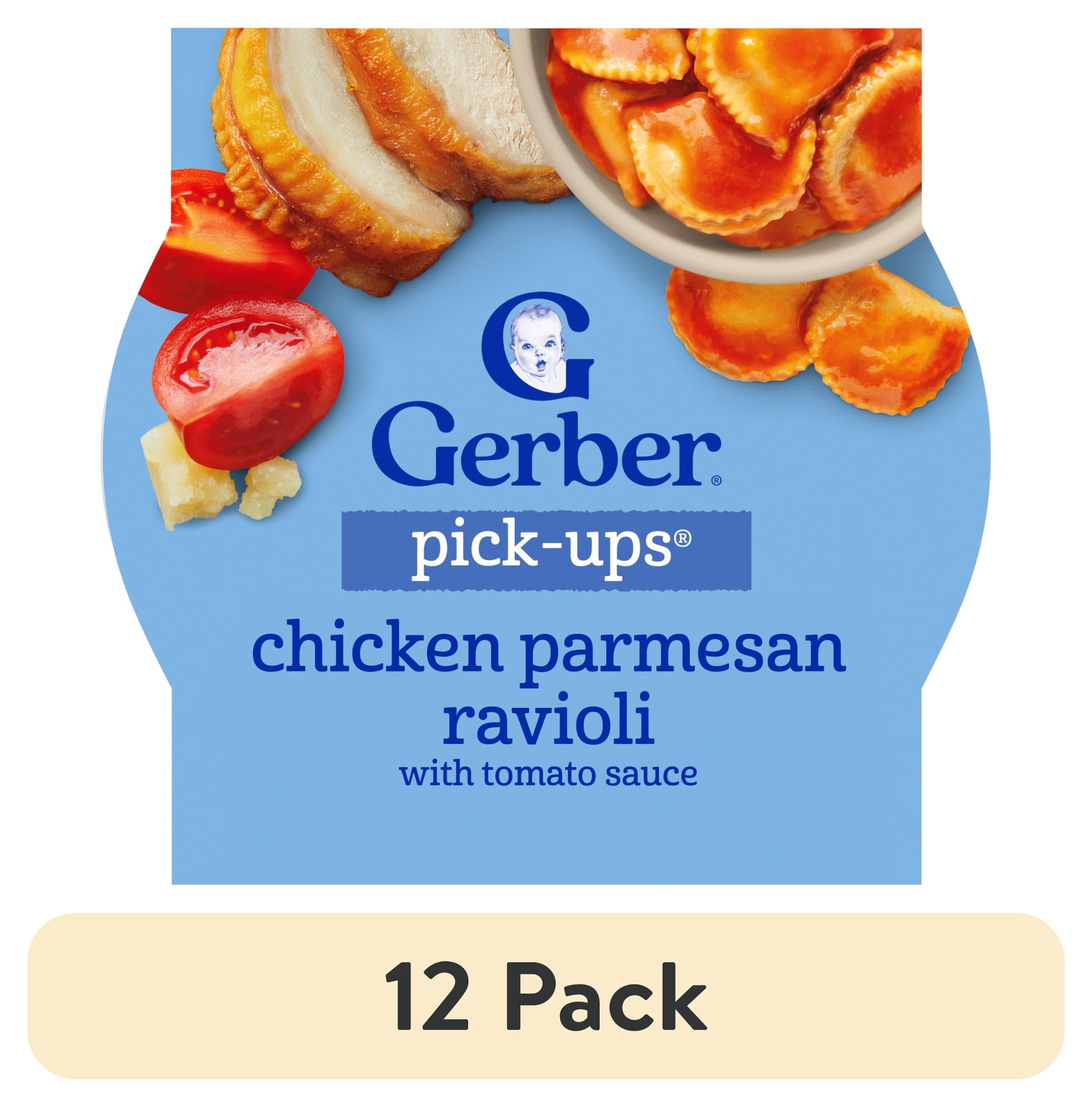 (12 pack) Gerber Pick-Ups Chicken and Parmesan Cheese Ravioli in Tomato Sauce Toddler Meals, 4.5 Oz Tray
