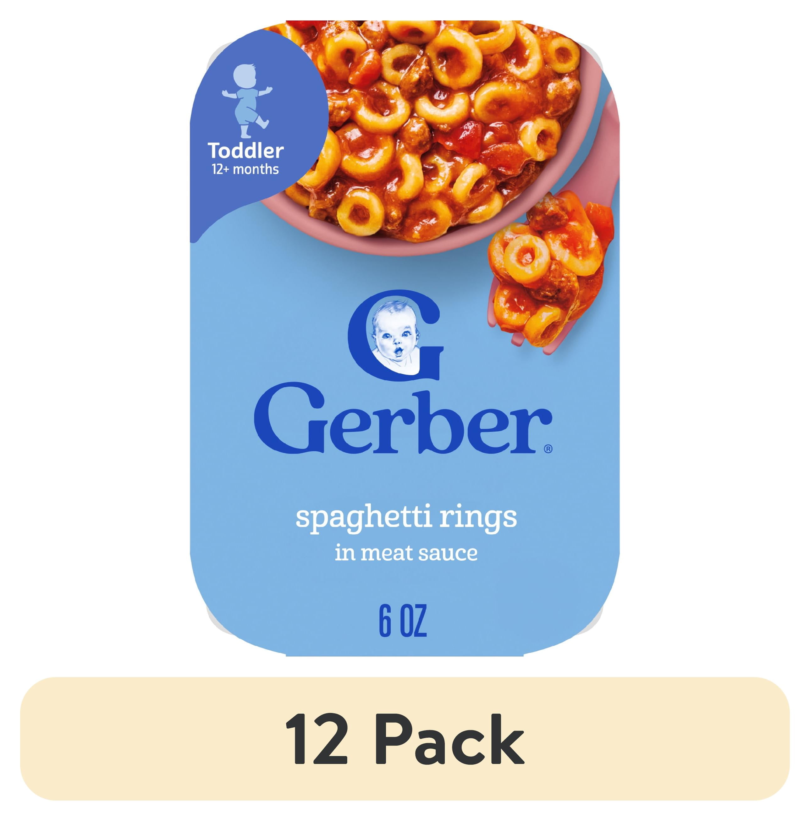 (12 pack) Gerber Mealtime for Toddler, Spaghetti Rings in Meat Sauce Toddler Food, 6 oz Tray