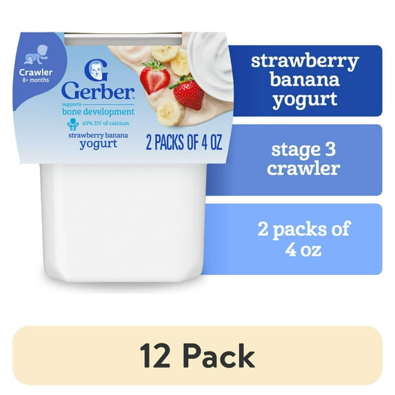 (12 pack) Gerber Yogurt Blends Stage 3 Baby Snacks Banana Strawberry, 4 oz Tubs (Pack of 2)