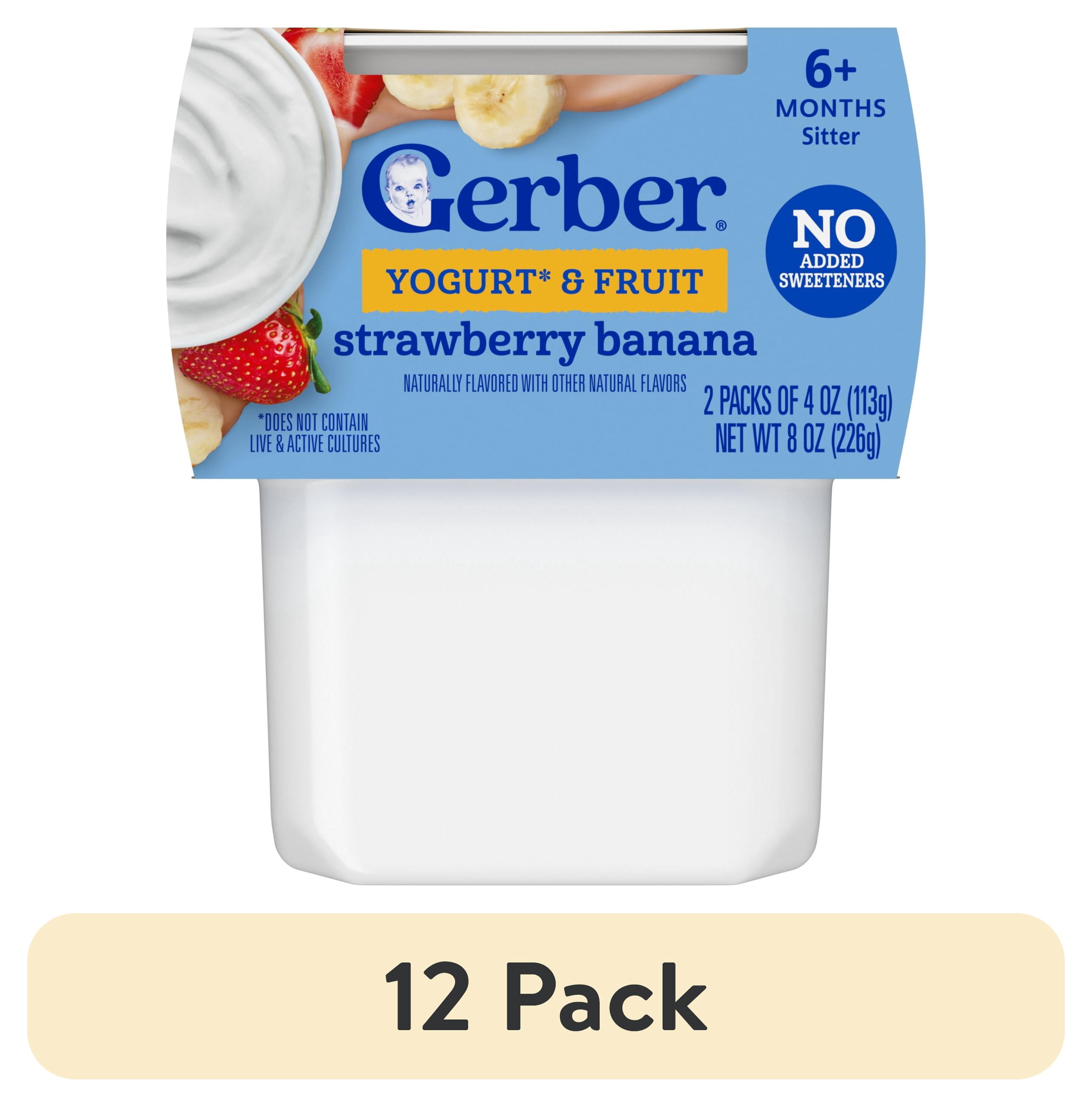 (12 pack) Gerber Yogurt Blends Stage 3 Baby Snacks Banana Strawberry, 4 oz Tubs (Pack of 2)