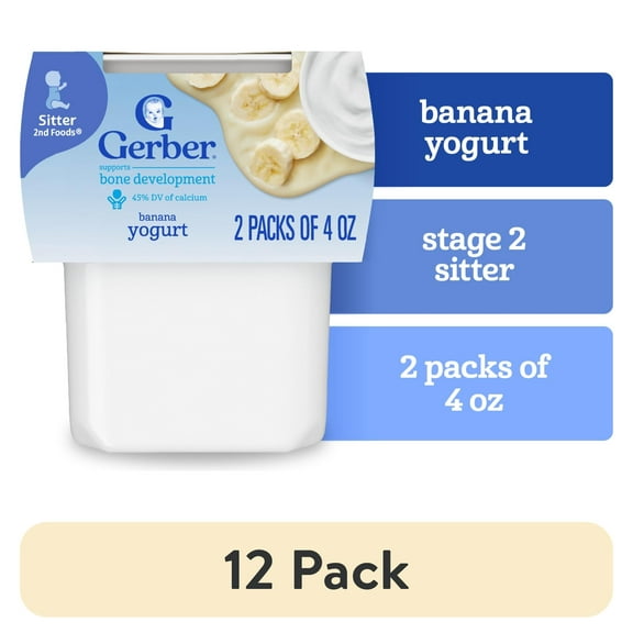(12 pack) Gerber Yogurt Blends Stage 3 Baby Snacks Banana, 4 oz Tubs (Pack of 2)