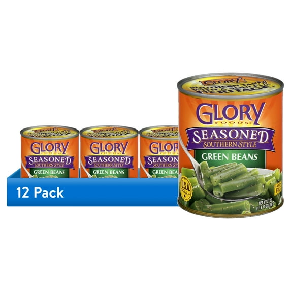 (12 pack) Glory Foods Seasoned Southern Style Green Beans, 29 oz., Can