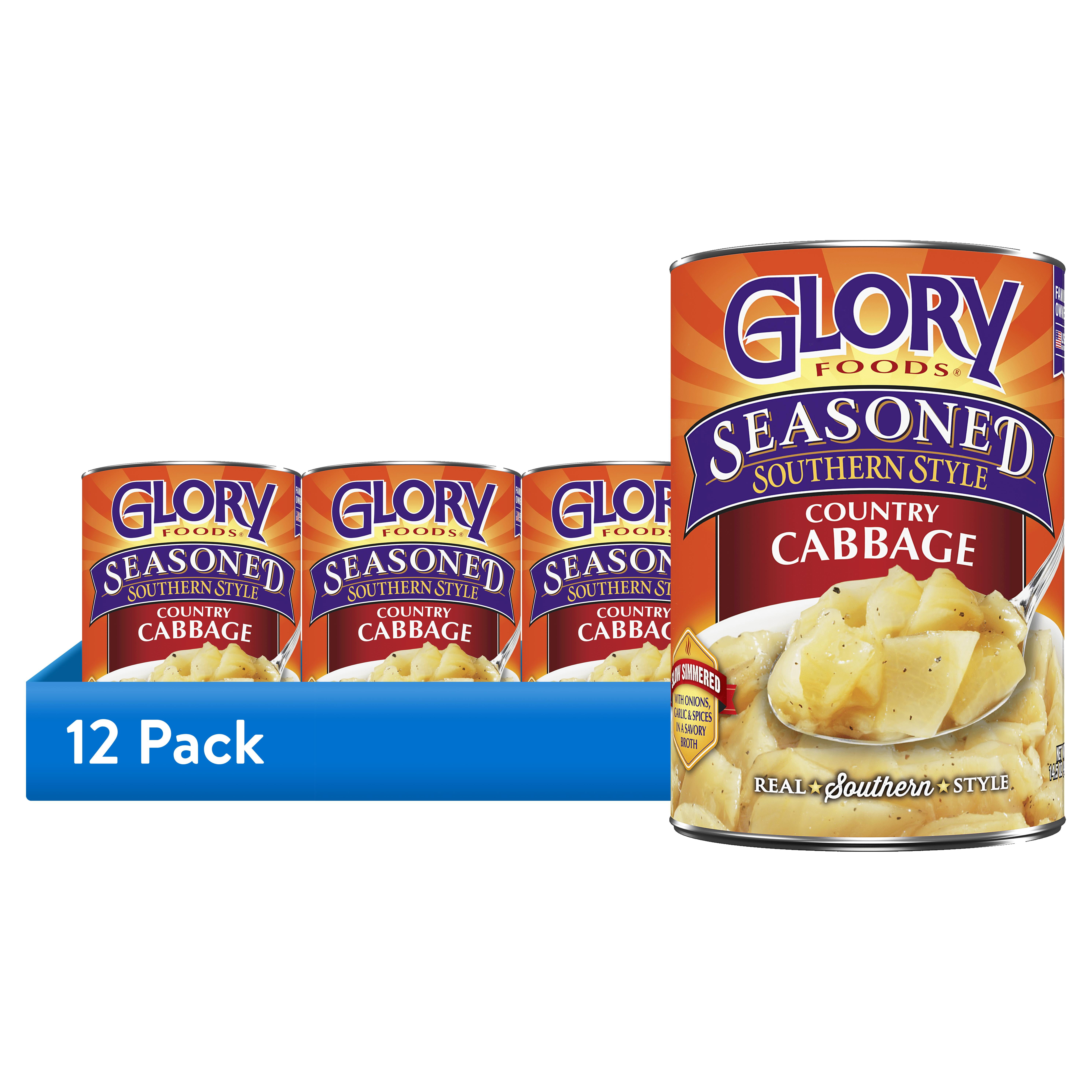 (12 pack) Glory Foods Canned Seasoned Country Cabbage, 14.5 oz, Can