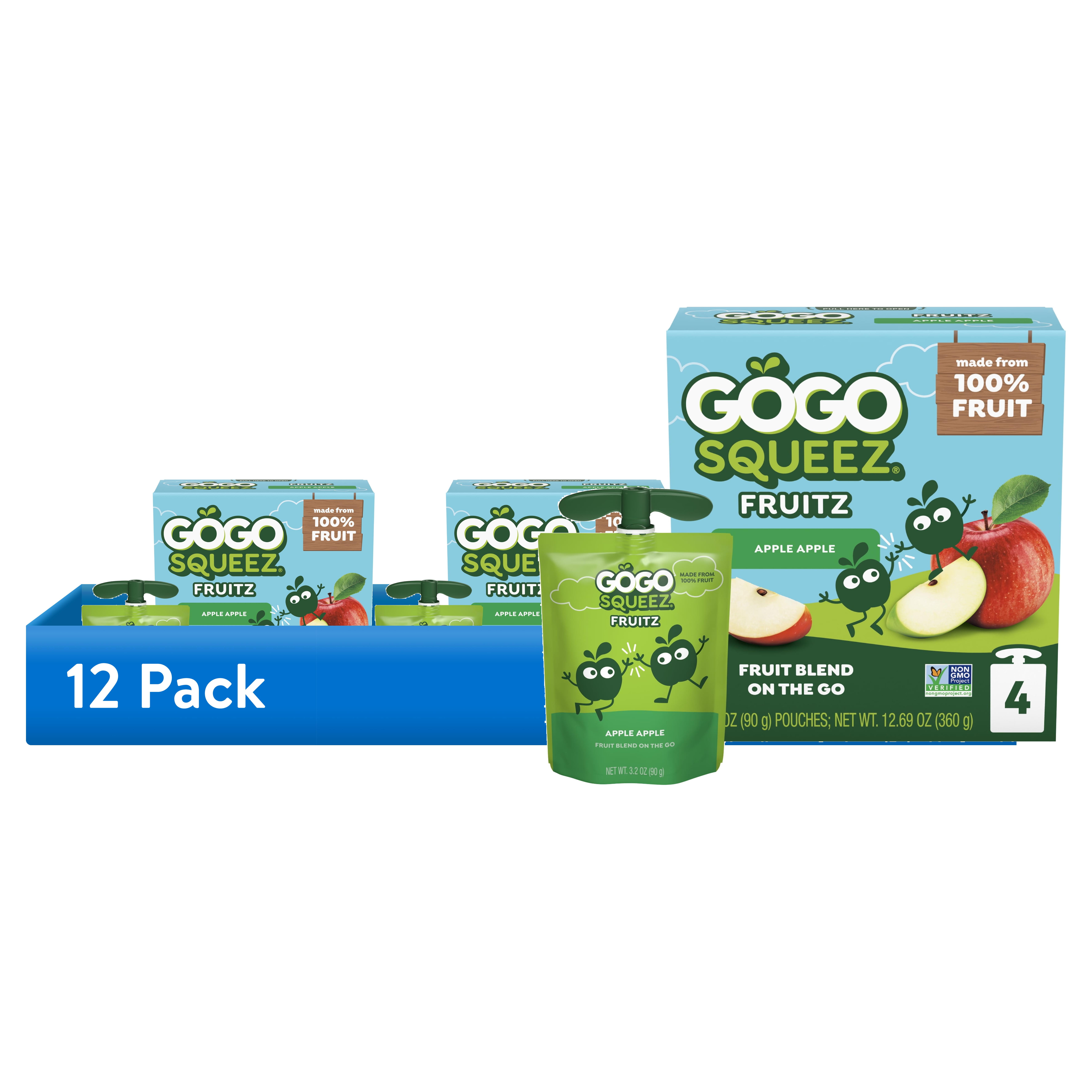 (12 pack) GoGo squeeZ No Sugar Added Apple Applesauce & Fruit Puree Pouches, 3.2 oz (4 Pack)