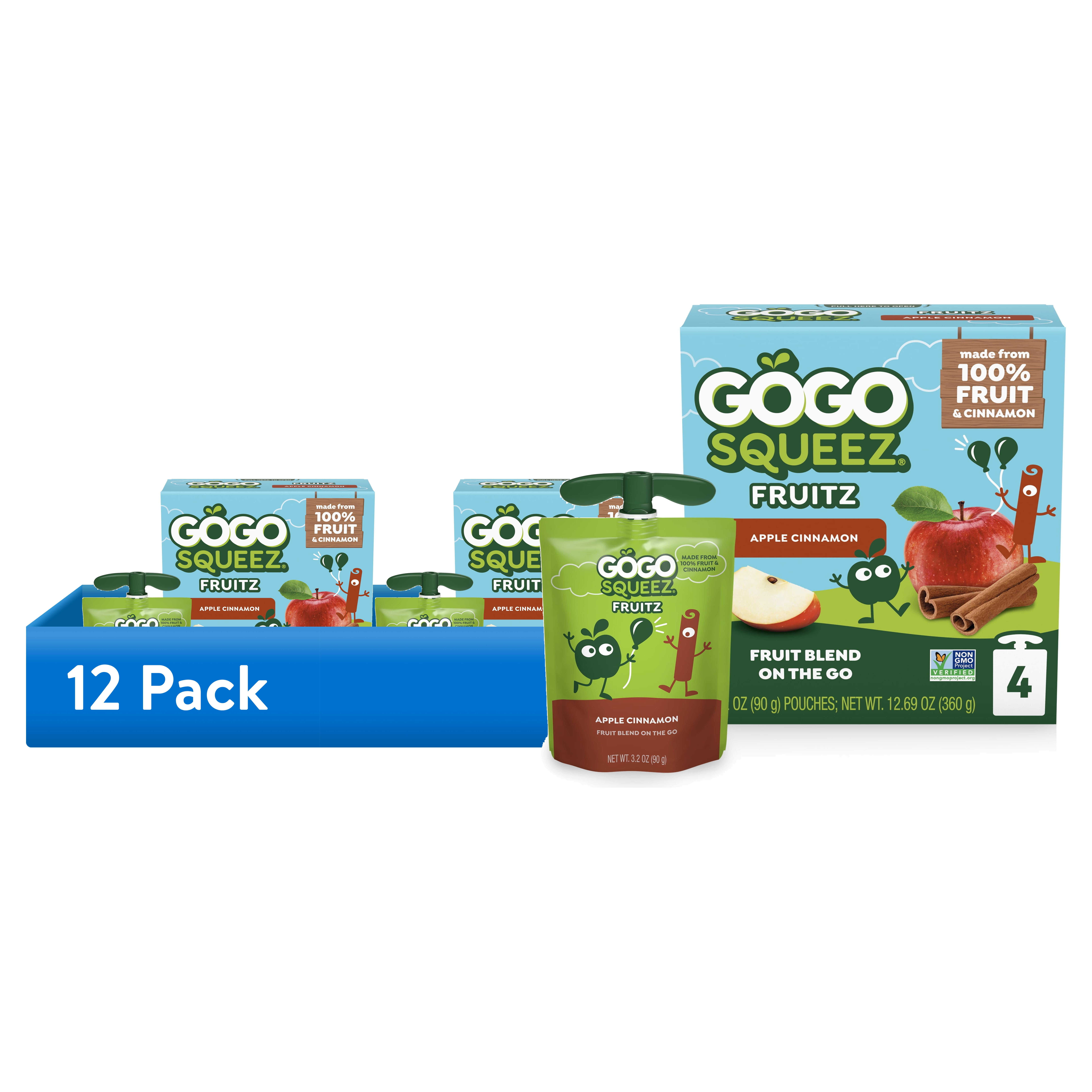 (12 pack) GoGo squeeZ No Sugar Added Apple Cinnamon Applesauce Pouches, 3.2 oz (4 Pack)