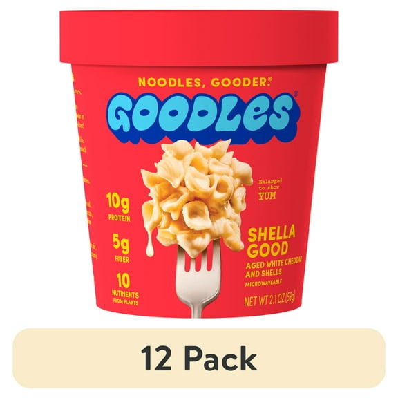 (12 pack) Goodles Mac & Cheese Shella Good Aged White Cheddar Microwaveable Cup; Shells, Shelf Stable 2.1oz