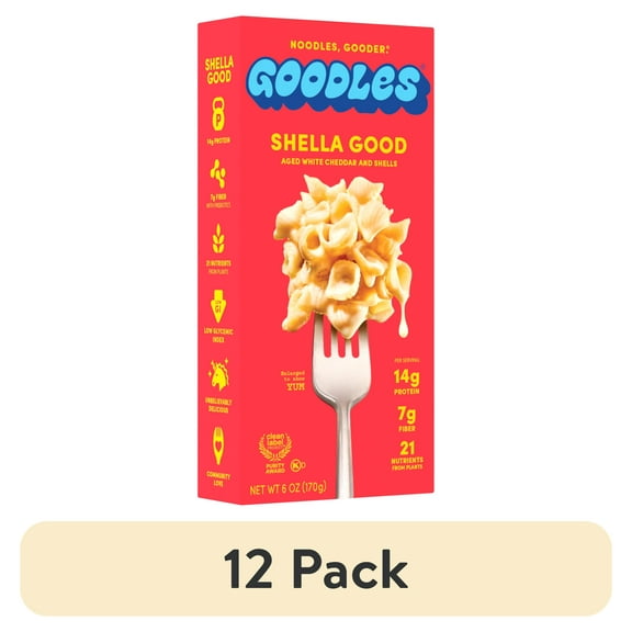 (12 pack) Goodles Mac & Cheese Shella Good Noodles, Cheddar, Shells, 6 oz; Shelf Stable Brand: GOODLES