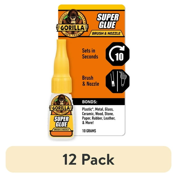 (12 pack) Gorilla Super Glue Brush & Nozzle 10g - Fast Drying Impact Tough Adhesive