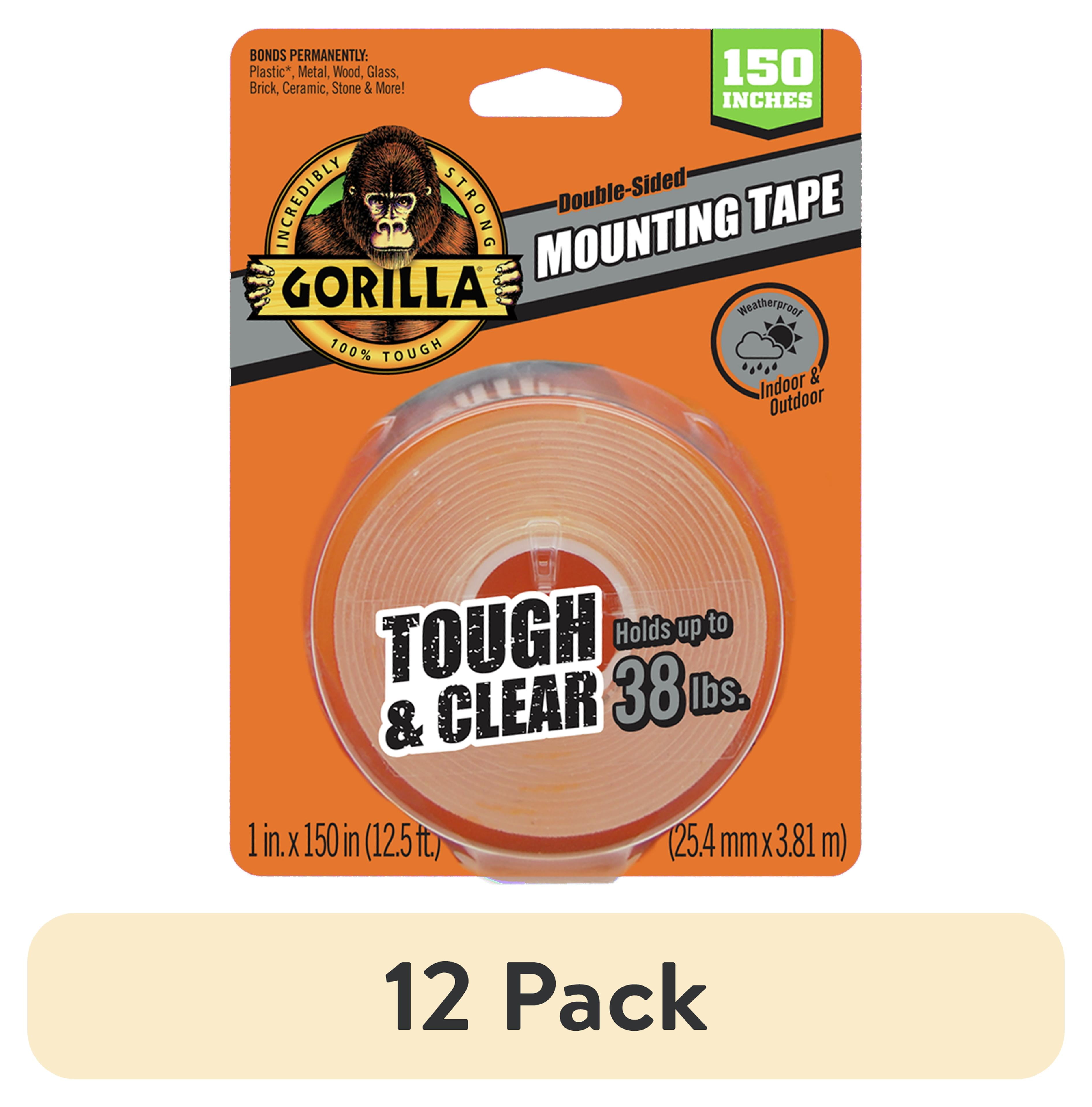 (12 pack) Gorilla Tough & Clear Double Sided Mounting Tape, Clear Tape, 1" x 150"