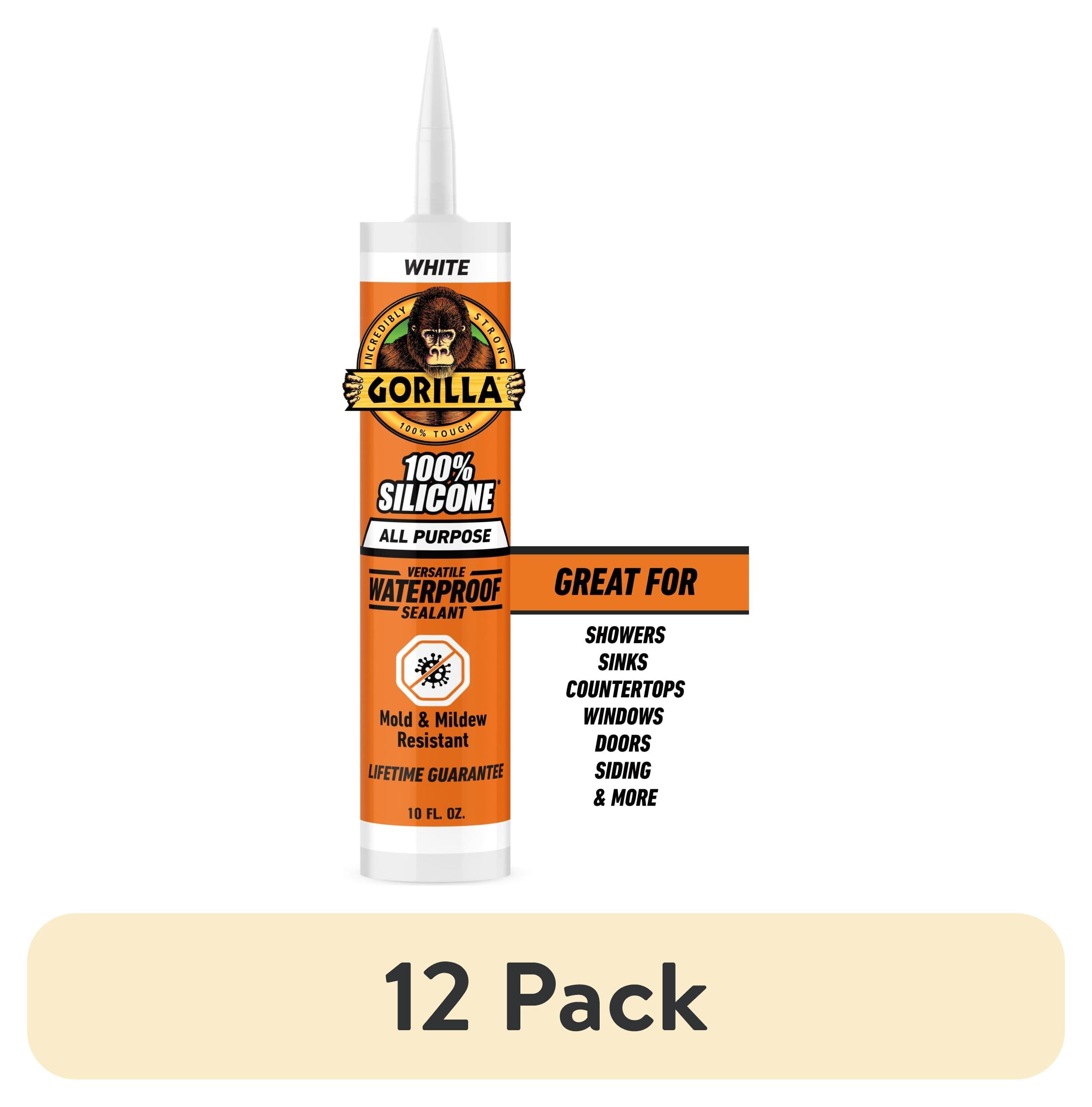 (12 pack) Gorilla Waterproof Caulk & Seal Silicone Sealant, 10oz Cartridge - White Caulking Sealant for Kitchen, Window, Bath, Marine, Door and More