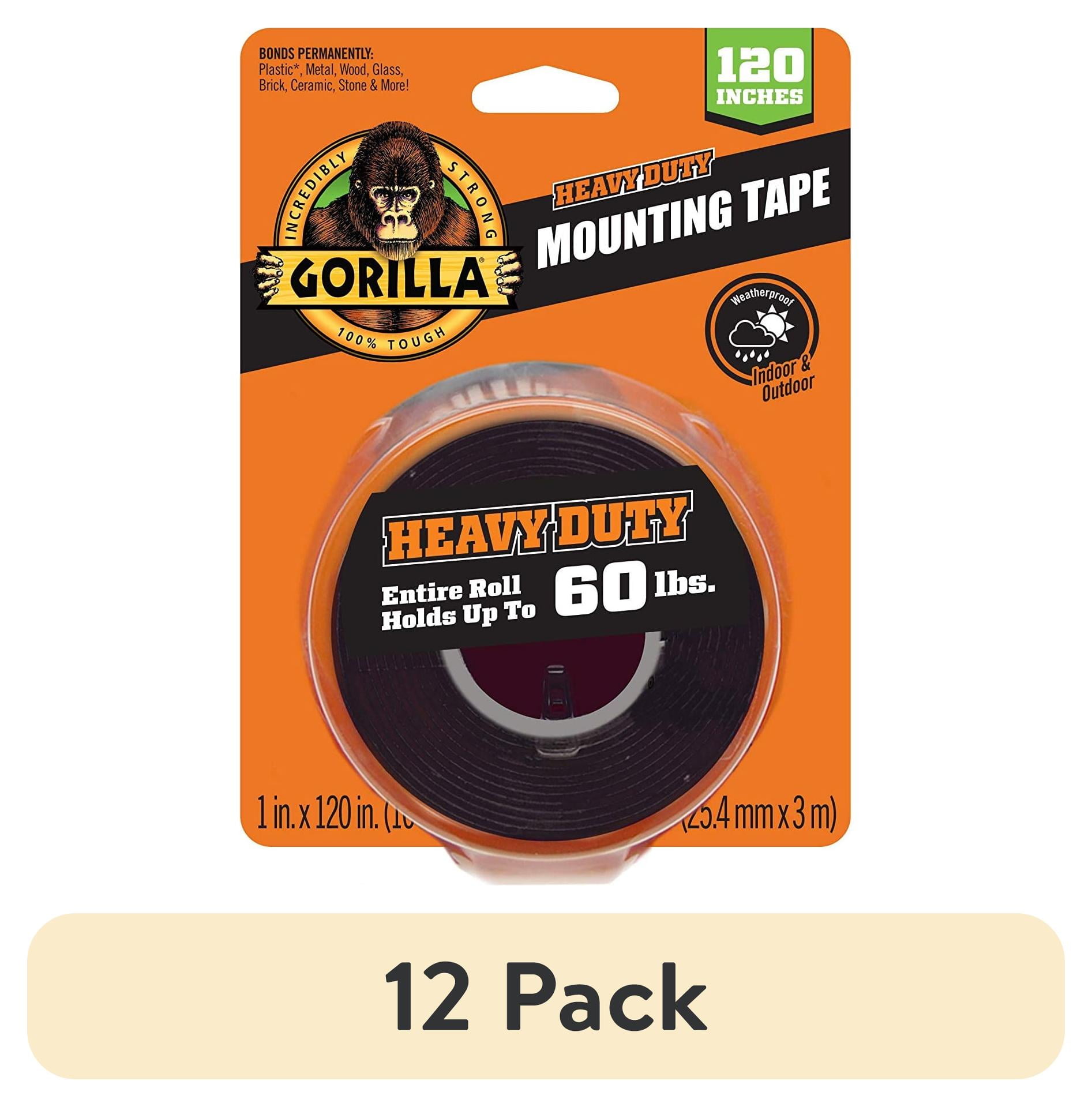 (12 pack) Gorilla Heavy Duty Double Sided Mounting Tape, Black Tape, 1" x 120"
