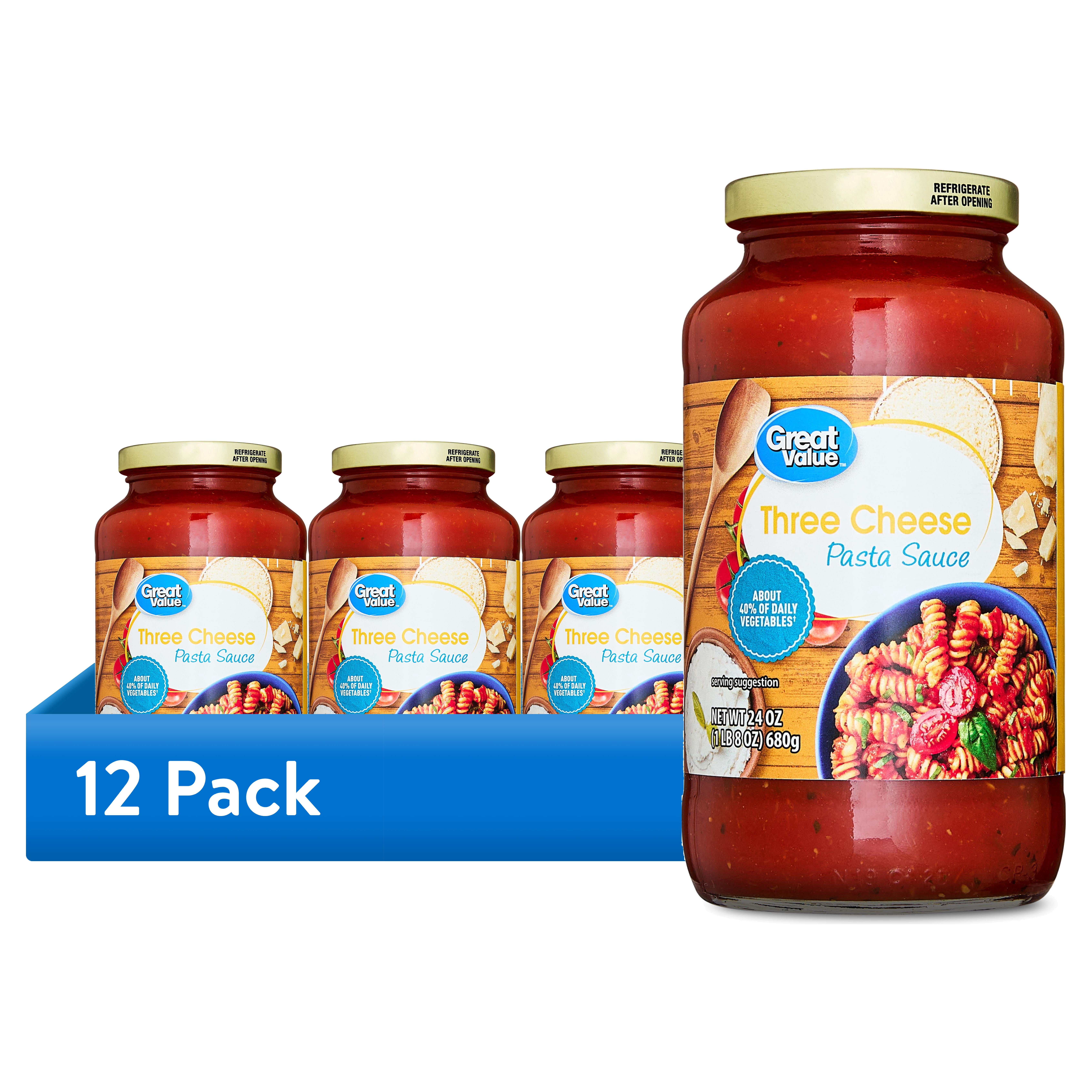 (12 pack) Great Value 3 Cheese Pasta Sauce, 24 oz