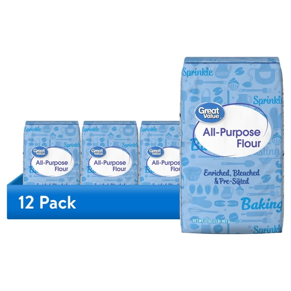 (12 pack) Great Value All-Purpose Enriched Flour, 2 lb Bag