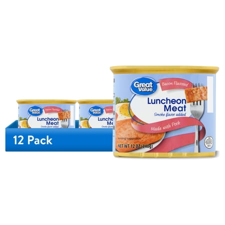 (12 pack) Great Value Bacon Luncheon Meat, High Protein, 12 oz Aluminum Can