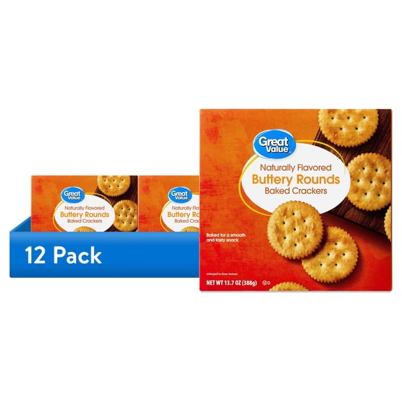 (12 pack) Great Value Baked Buttery Round Crackers, 13.7 oz