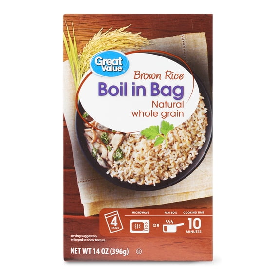 (12 pack) Great Value Boil in Bag Brown Rice, 14 oz, 4 Count