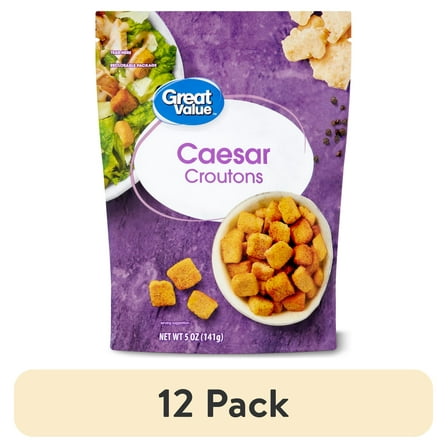 (12 pack) Great Value Caesar Croutons, 5 oz Resealable Bag, Oven Baked