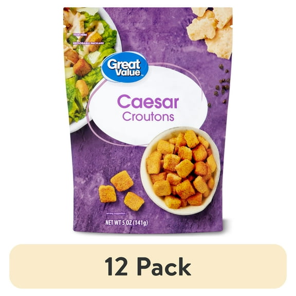 (12 pack) Great Value Caesar Croutons, 5 oz Resealable Bag, Oven Baked